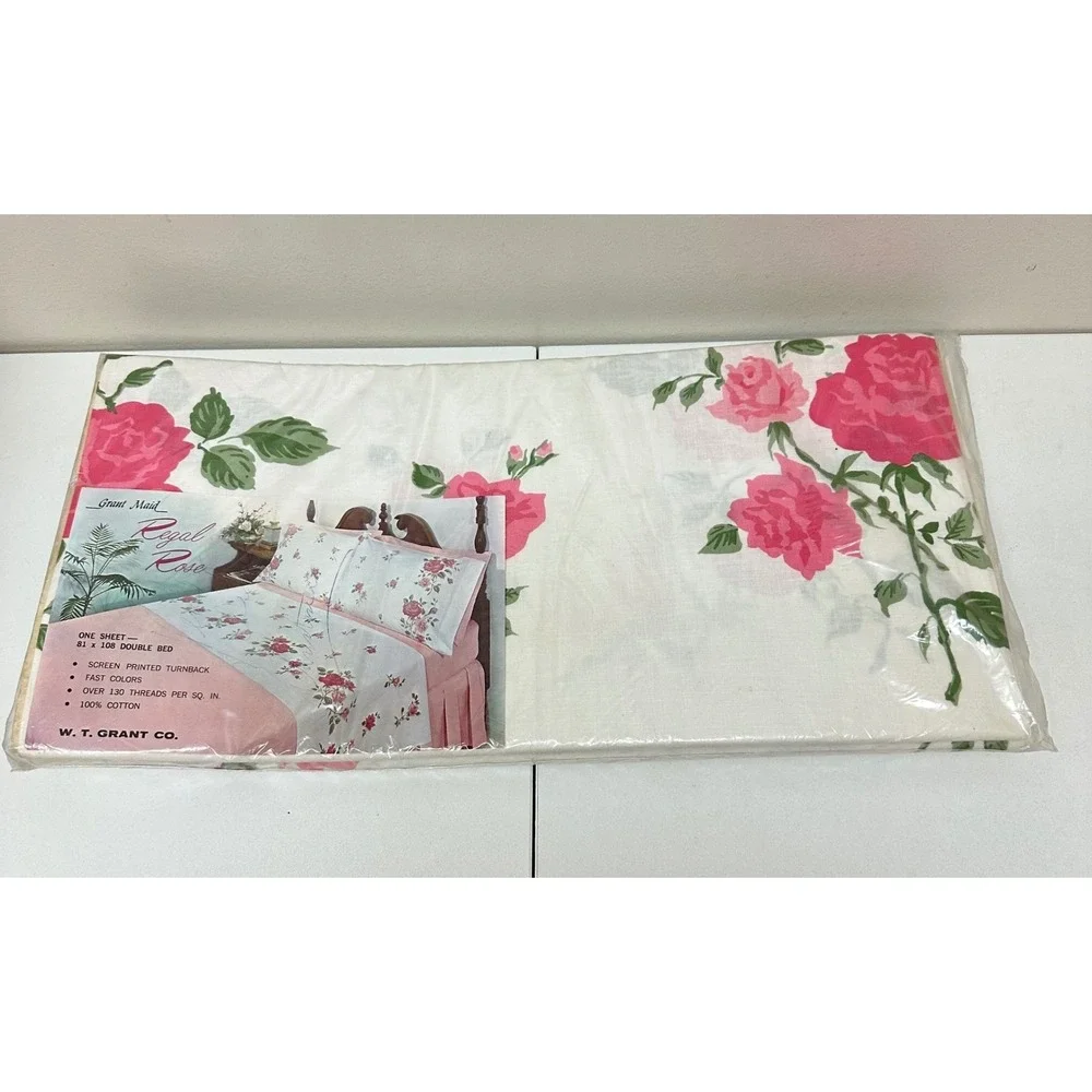 Grant Maid Regal Rose Vintage Double Flat Sheet 100% Cotton Pink Floral 81x108